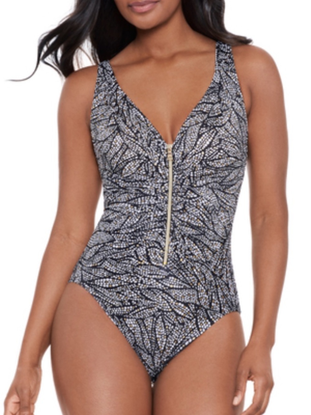 Miraclesuit Shore Leaves Zipt One Piece Swimsuit SZ 8 NWT